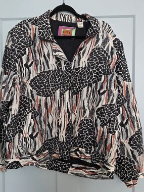 Vintage 80s 100% Silk Abstract Animal Print Jacket Size L
